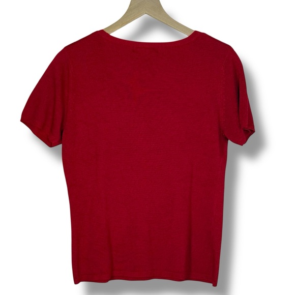 Sag Harbor Womens Red Embroidered Knit Top Short Sleeve Sweater Size M Classic - Picture 2 of 7